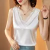 Tanks pour femmes T-shirts Summer Top Silk Basic Lace Brodemery V- cou Shirt Satin Office Vests Camis Fashion Blouses 2022