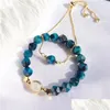 Charm Armband Natural Stone 2 i 1 Tigers Eye Gemstones Love/Wealth Luck/Health/Protection Armband Jewelry Set Drop Delivery Dhtgd