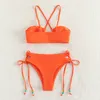 Il bikini sexy a due pezzi delle donne scava fuori il costume da bagno di estate del costume da bagno di sport della spiaggia lace-up di colore puro di modo qj1427 dello swimwear