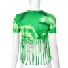 Kvinnors T -skjortor Summer Printed Crew Neck Kort ￤rm Tassel Croped Navel Tank Top Shirt Women