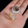 Avec des pierres latérales Bagues pour hommes Bijoux cubains HipHop Bague double rangée Zircon plaqué or 18 carats Personnalité Design Couple Marque de mode poussière vers le bas blingbling Bagues pour hommes