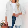 Women's Polos Stylish Shirt Blouse Long Sleeve Button Cuffs Warm Spring Autumn Solid Loose Corduroy Cardigan