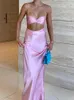 Arbeitskleider Sexy Satin Tube Top Midi Röcke Sets Frauen Sommer Halter aushöhlen Kleid Anzug weiblich 2022 Elegant Party Rock Zweiteiler Set