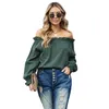 Women's Blouses Spring And Fall Women'S One-Word Neck Pullover Solid Color Sexy Off-The-Shoulder Play Pull Long Sleeve Chiffon Shirt