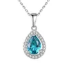 Collier goutte d'eau S925 argent Micro ensemble Zircon lac bleu gemme pendentif collier femmes européennes mode collier chaîne cadeau de saint valentin bijoux de fête de mariage SPC