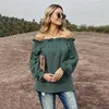 Women's Blouses Spring And Fall Women'S One-Word Neck Pullover Solid Color Sexy Off-The-Shoulder Play Pull Long Sleeve Chiffon Shirt