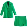 女性のスーツklkxmyt zbza女性ブレザー2022シックな緑のシングルブレストポケットオフィスレディファッションジャケット女性エレガントな女性ブレザー