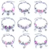 Strand 2022 Est Big Hole Beads Beaded Bracelet DIY Pink Round Bead Bangle Resin Alloy Jewelry -Style