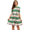 Casual Dresses Christmas Clothes Dress Women O Neck Print Party Slim Mid-Sleeve Female Winter