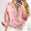 Blusas de mujer Lentejuelas Bolsillos de parche Camisa de mujer Manga larga Botonadura única Top informal Cuello en V Botones Cierre Ropa de calle de oficina