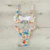 Designer Women New 2023 Two Piece Sexy Bikini Multicolor Printed Badkl￤der QJ1426 Fashion Print Beach Suit Sporty Swimsuit