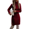 Casual Kleider Gestrickte Kleid Frauen Rollkragen Langarm Side Split Saum Bodycon Damen Herbst Winter Twist Pullover Streetwear