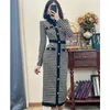 Casual Dresses Long For Women 2022 Spring Slim Houndstooth Knit Dress Female Retro Button Plaid Sexig Woman Sleeve