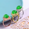 Wedding Rings Fashion Women Four Claw Egg Shape Green Crystal Ring Simple Inlay Zircon Adjustable Elegant Jewelry