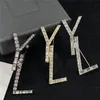 Sparkle Diamond Letter Brooches Women Rhinestone Dress Pins Ladies Crystal Designer Brooch with Tags