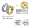 Fedi nuziali 8mm Hip Hop Iced Out Curb Cuban Link Coppia Anello Gioielli Placcato in oro Bling CZ Diamante Fidanzamento Cocktail Per Uomo Donna