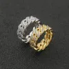 Herrenringe mit seitlichen Steinen, Schmuck, Hip-Hop-Ring, 8 mm, einreihig, T-Kubikzirkon, 18 Karat Vergoldung, Persönlichkeitsdesign, Paar, Modemarke, Staub-Down-Blingbling-Herrenringe