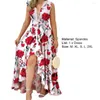 Casual Dresses Women Bankettkl￤nning Solid f￤rg mjuk elegant t￤t midja ￤rml￶st blommuttryck djupa v hals prom kvinnliga kl￤der