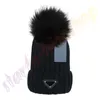 New Hats Fashion Men's Women's Warm Winter Designer Artificial Fur Pom Poms Bobo Hat Knitted Ski Hat Black Blue White Pink