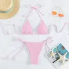 Frauen zweiteiliger sexy Bikini mehrfarbige Badebekleidung qj1423 Mode reine Farbe Schnürung sportlicher Strandanzug Badeanzug