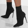 Top Boot Slip on High Heels with Socks Autumn Winter Shoes Ankle Black Short Botas Mujer 221213