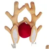 Juldekorationer 2022 Reindeer Decor Car Vehicle Nose Horn Costume Set Rudolf Antlers Red Ornament Elk Antler1 Drop Delivery H Dhako