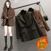 Women's Suits Winter Coat Women Woolen Cloth Plaid Blazer Vintage Oversized Green Checked Thicken Warm Ladies Tweed Jacket Female Wool Coats