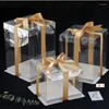 Gift Wrap 4/6/8/10 Inch PET Square Transparent Cake Box Birthday Surprise Baking Packaging Clear Toy Wedding Party Supplies