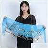 Belly Chains Dance Women 83 Gold Coins Three Layers Chiffon Hip Scarf Indian Dancing Colorf Waist Chain Red Purple Yellow 6 Dhgarden Dhnmx