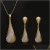 Brincos de colar de jóias de moda Dubai Conjuntos de jóias para feminino Declaração de gotas de água de cristal Declaração de casamento de casamento de noiva Delagem Dhuzx
