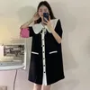 Party Dresses Summer Short Dress Korea Skicka till Die Chic Retro Temperament Large Lapel Hit Color Wrapping Single-Breasted Loose Mini