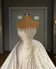Luxury Mermaid Wedding Dresses Sleeveless Strapless Lace Appliqued Pearls Beaded Sweep Detachable Train Boho Wedding Dress Bridal Gowns Sleeves abiti da sposa