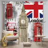 Gardin brittisk stil gardiner Big Ben och flaggmönster tryckta fönster draperar kostym sovrum vardagsrum polyester