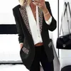 Damenanzüge 2022 Frühling Herbst Damen langärmelige Anzugjacke Frauen Leopard gespleißt V-Ausschnitt Blazer Casual Arbeitsmäntel Kleidung Crop