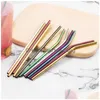 Drinking Straws 6X266Mm Colorf Stainless Steel Sts Reusable Straight And Bent St Cleaning Brush For Kitchen Bar Drop Delivery Home G Dhb59