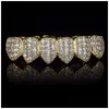 Grillz Dental Grills تصميم فاخر Diamond Teath Grillz Gold Vampire Cz للرجال نساء أعلى القاع مع شريط صب 107 Dhgarden Dhuod