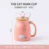 Creative Color Cat Heat-resistant Mug Cartoon with Lid 450ml Cup Kitten Coffee Ceramic Mugs Children Cup Office Drinkware Gift ss1223