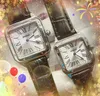 Couple quartz mode hommes femmes montres date automatique carré deux broches cadran romain montre en cuir véritable ceinture réservoir série Tendance Business montre-bracelet montres homme