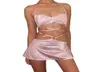 Women039s Tracksuits 2021 Sequined Pink Twopiece Fairy Grange Short Top Mini Kjol Summer Costume Sexig Club Carnival Set2905633