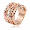 Anéis de casamento rosa cor de ouro rosa videira multi cristais completos coquetel largo para mulheres meninas anilos bague