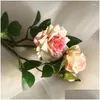 Flores decorativas Guirnaldas 1Pc Rosas de seda artificial Rama larga Ramo Beautif Boda Decoración de mesa para el hogar Organizar Flor falsa Gota Dhrzy