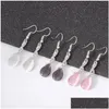 Orecchini Collana Design Opale rosa e anello Set di gioielli Gemma naturale Pietra Orecchini a goccia d'acqua Per le donne Set di consegna Dhwpd