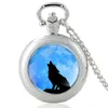 Pocket Watches ankomster Howling Wolf Design Glass Cabochon Quartz Watch Vine Men Women Pendant Halsband Kedja Clock4587680