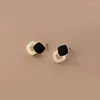 Boucles d'oreilles Stud Korea S925 STERLING Silver femelle Zircon Black Hollow Square Sweet Brinco Fine Jewelry Yme952