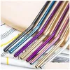 Drinking Straws 6X266Mm Colorf Stainless Steel Sts Reusable Straight And Bent St Cleaning Brush For Kitchen Bar Drop Delivery Home G Dhb59