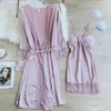 Women's Sleepwear Red Bride Wedding Robe Gown Suit Women Faux Silk Nightwear Sweet Lace Sexy V-Neck Nightgown Spring Autumn Home Dress