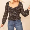 여자 블라우스 블라우스 여성 빈티지 꽃 피인 시프 프린트 leweetheart 목 긴 소매 ruffle hem tops 2022 의류 blusas