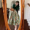 Skirts High Waist Embroidered Floral Skirt Women Pleated Puffy Jupe Faldas Largas Vintage Autumn Korean Fashion Long