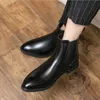 첼시 발목 부츠 남자 블랙 브라운 비즈니스 짧은 부츠 남성용 수제 Zapatos Hombre 플러스 사이즈 신발 47 Da012