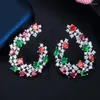 Stud Earrings ThreeGraces Stylish Green Red Cubic Zirconia Geometric Bridal Wedding Fashion Women Party Jewelry Accessories ER964